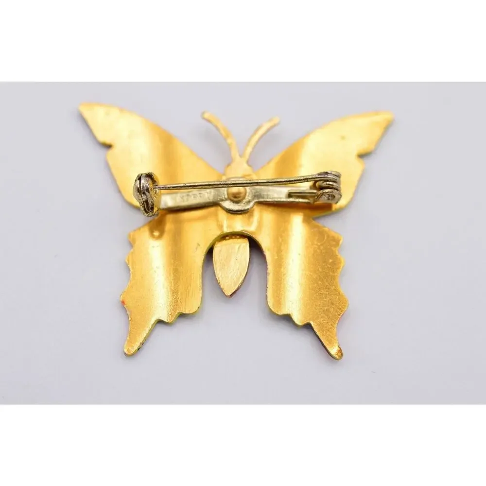Vintage Butterly Pin Brooch Painted Enamel Regal Monarch Gold 9B
